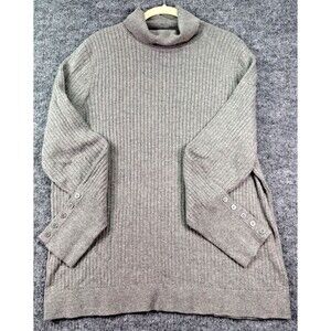 Talbots Plus 2X Ribbed Heather Gray Turtleneck Sweater Button Cuff Long Sleeve